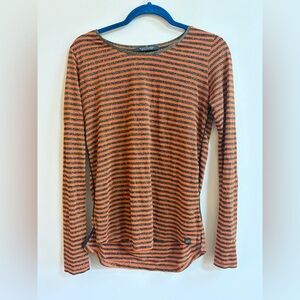 Scotch & Soda Maison Scotch Long Sleeve Orange & Black Metallic Thread Shirt Top